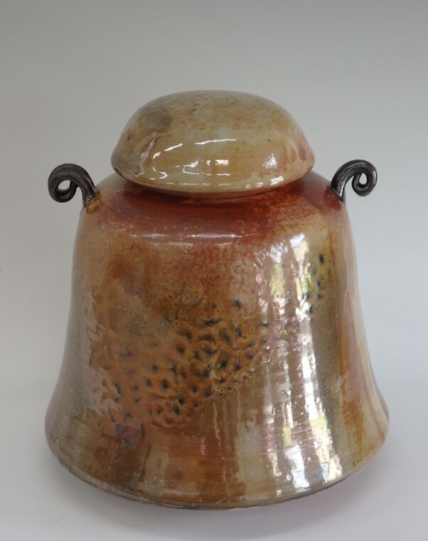 Item #316 Lidded Shino Jar 10 1/2"x 9"