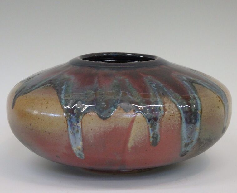 #349 low jar with stained glass