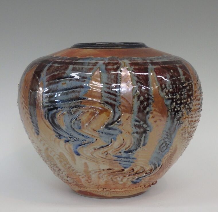 #361 textured jar with stained glass