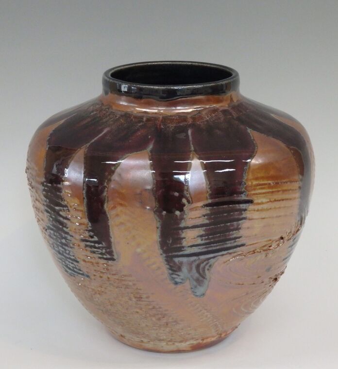 #362 textured jar with stained glass