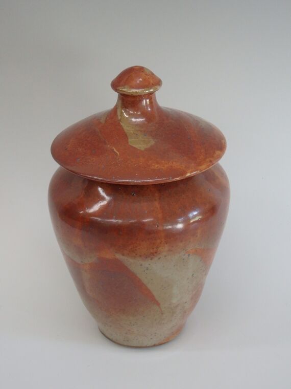 Item #299 Shino Lidded Vase 11" x6 1/2"