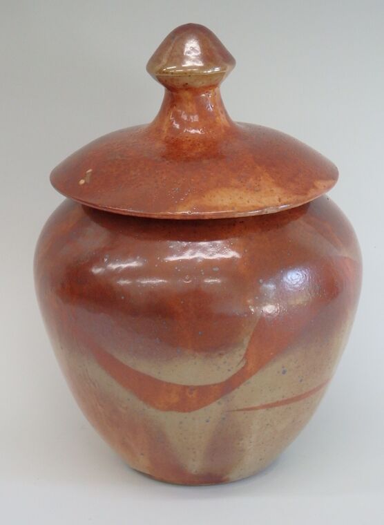 Item #300 Shino Lidded Vase 10 1/2" x 7"