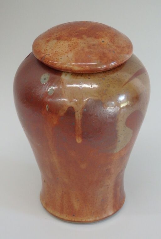 Item #302 Shino Lidded Jar 9" x 5 1/4"