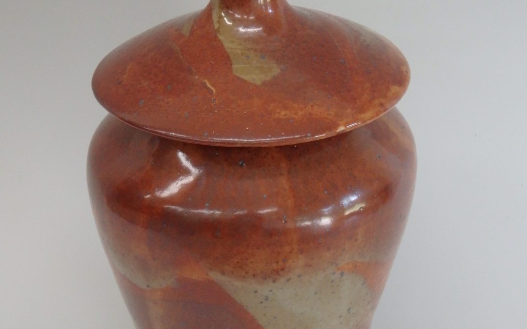 Item #299  Shino Lidded Vase  11" x6 1/2"   $145