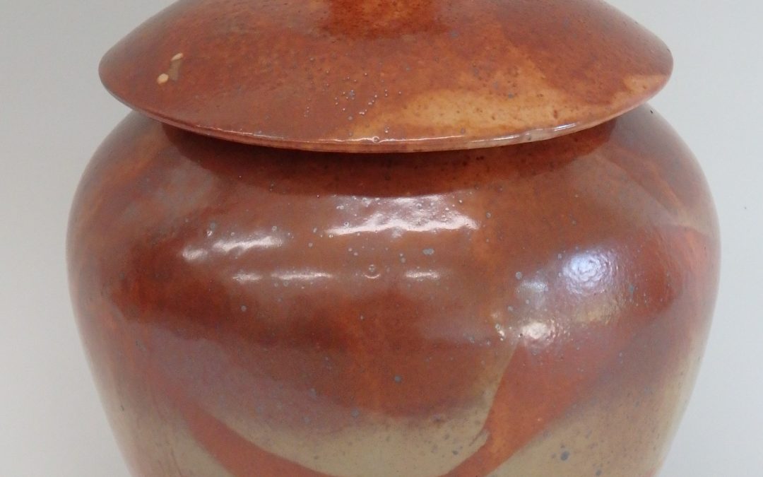 Item #300  Shino Lidded Vase  10 1/2" x 7"   $145