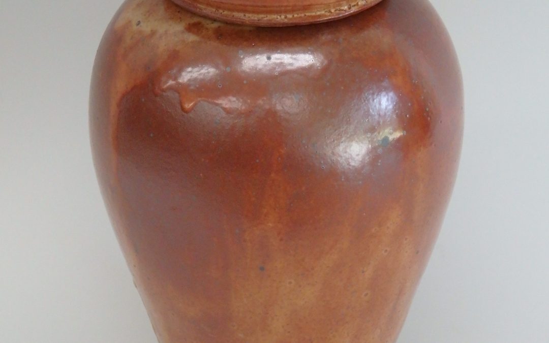 Item # 303  Shino Lidded Jar  9 1/2" x 5 3/4"   $110