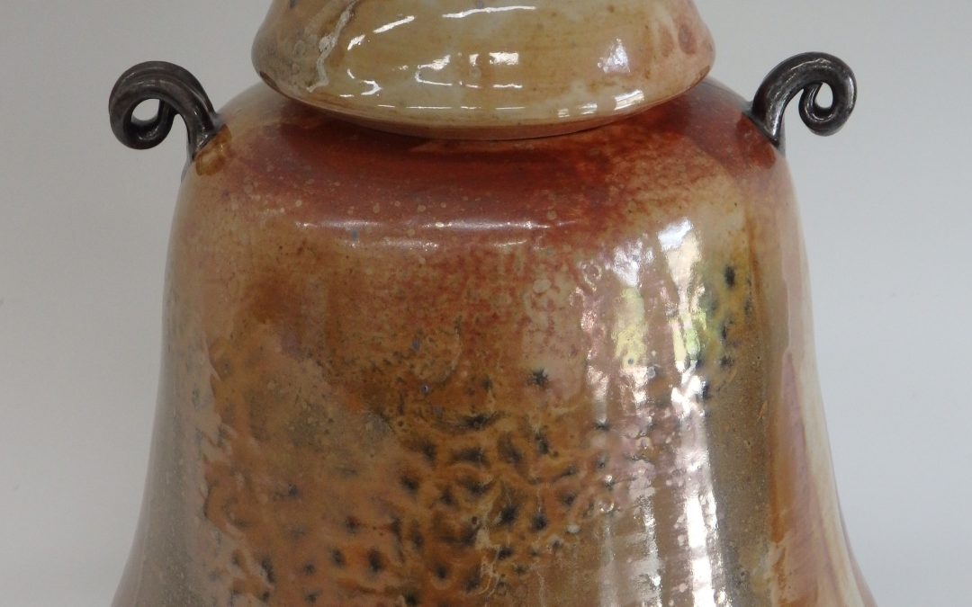 Item #316  Lidded Shino Jar 10 1/2"x 9"   $225